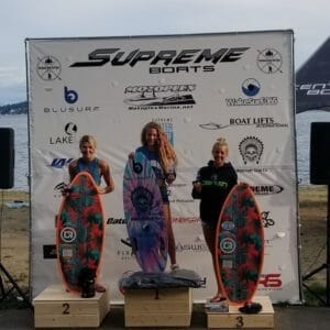 Supreme women's slalom champions, powered by Supreme Boats.
