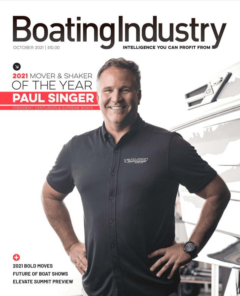 Paul Singer on the cover of Supreme Boats industry magazine.
