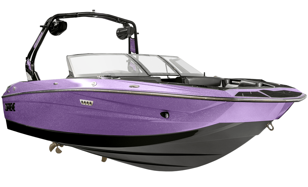 A S220 Supreme purple and black boat on a white background.